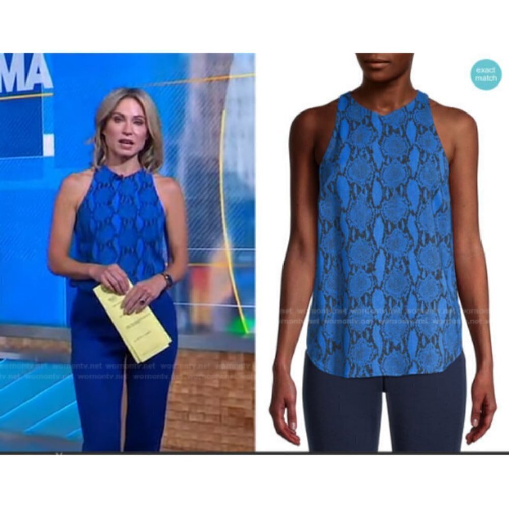Alc Anise Snakeskin Print Crepe Tank Top Blue 2 Nwt
